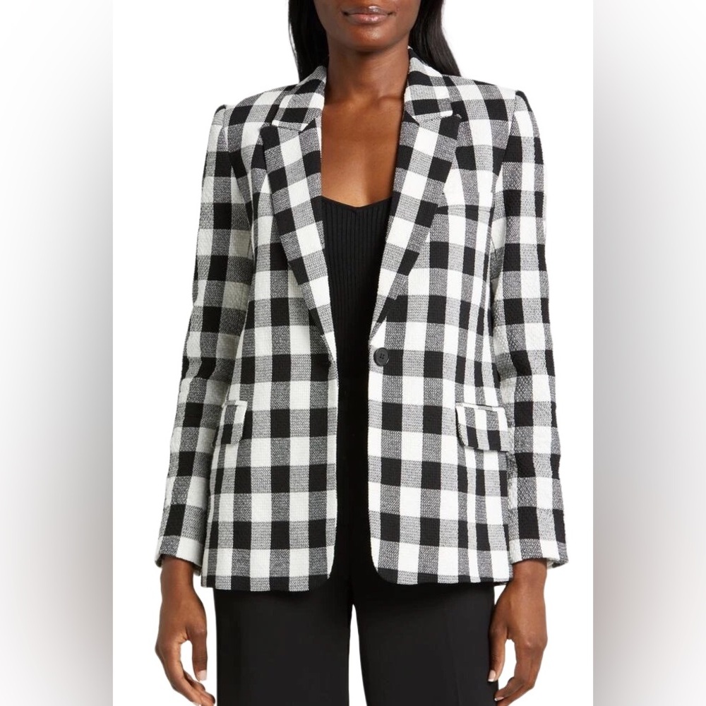 Halogen Black & White Checkered One Button Blazer Jacket - Picture 4 of 15